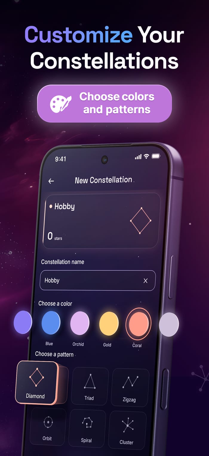 Nebula Notes constellation customization screen