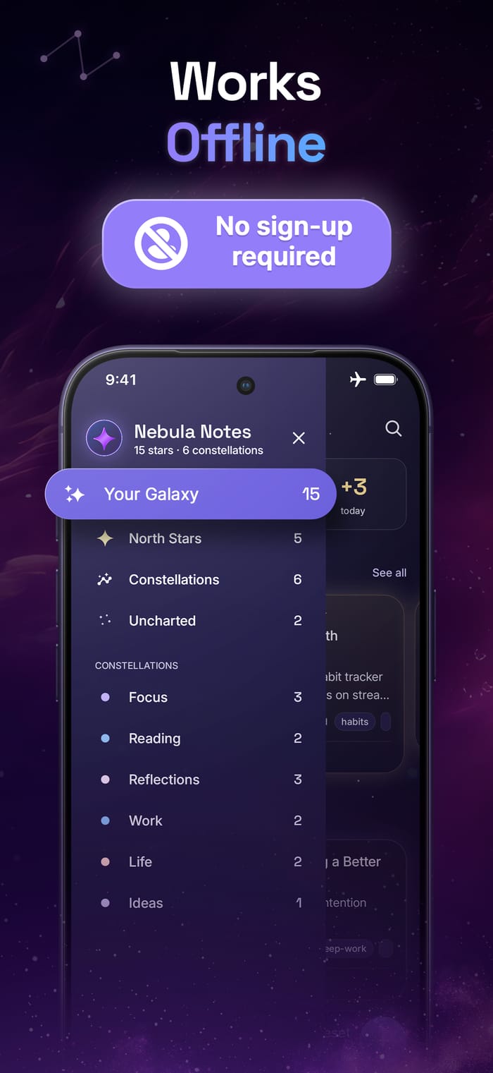 Nebula Notes working offline, with no sign-up required